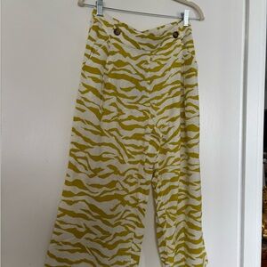 Green and White Linen Marc by Marc Jacobs Zebra Print Pants